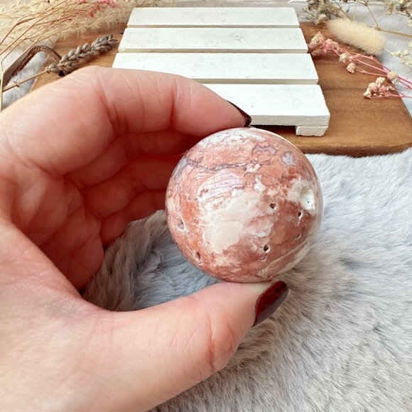Beautiful Small Pink Cotton Candy Agate Sphere - Picture 3 of 8